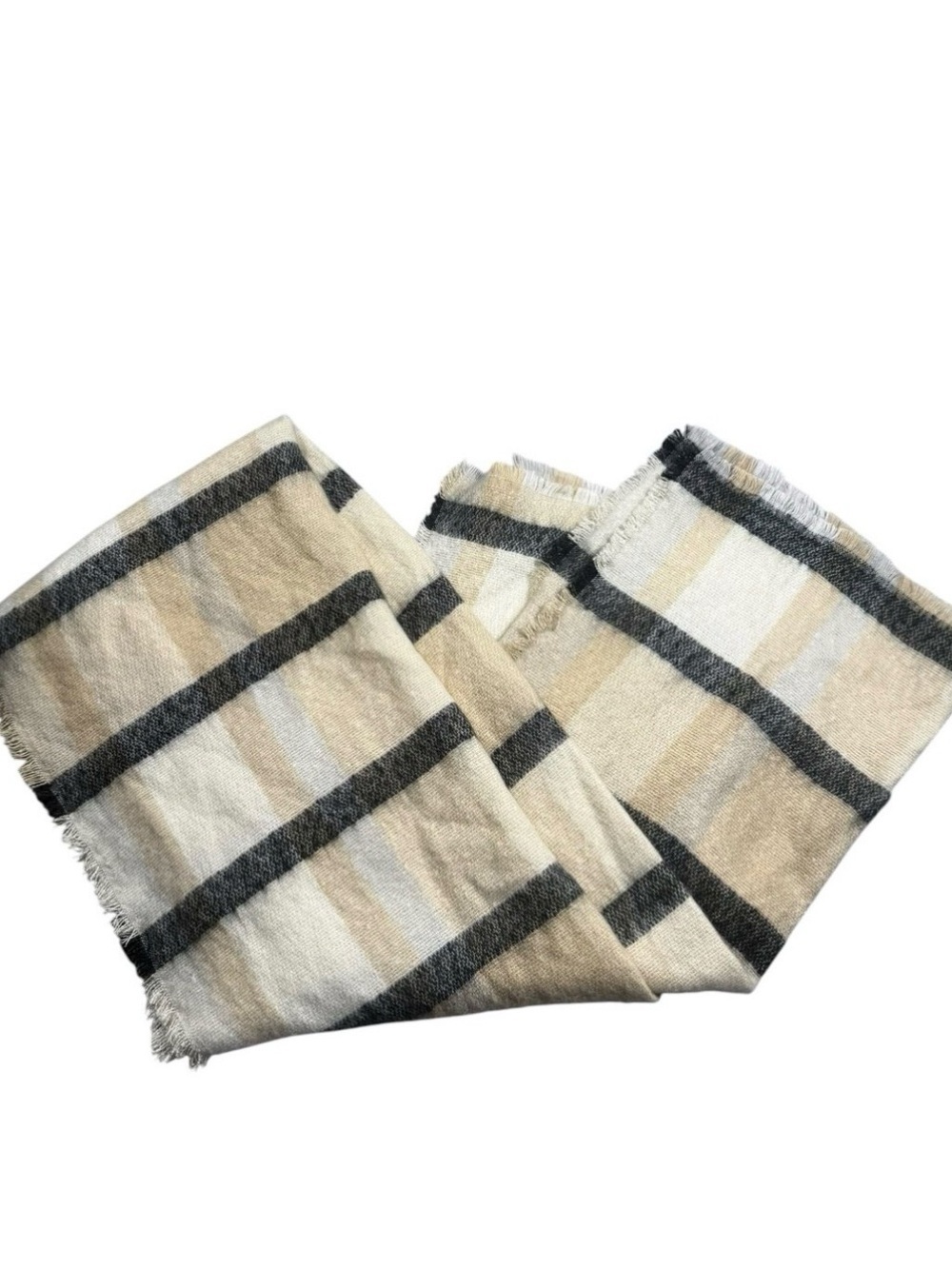 New BCBG Long Rectangle Wrap Soft Neutral Striped Beige Black Lightweight Scarf